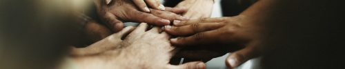 Closeup of diverse people joining their hands